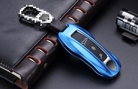 Xotic Tech Blue Aluminum Alloy Remote Key FOB Cover Case Protectors Compatible with Porsche Macan Cayenne 2018+ Panamera G2 2017+