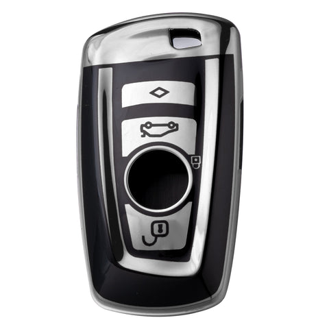 for BMW 1 2 3 4 5 6 7 Series X1 X3 X4 Key Fob Cover TPU Front+ABS Shell Back Case Key Protector, Glossy Blue / Red / Silver