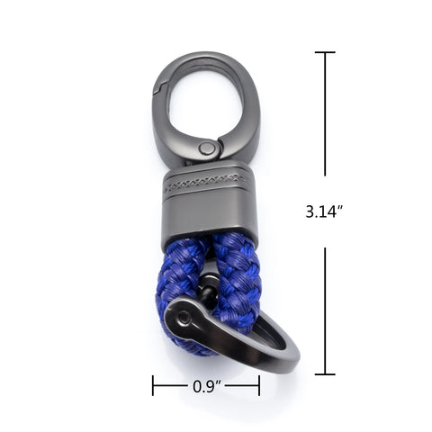 Blue Universal Braided Faux Genuine Leather Gun Metal Fob Remote Keychain Decal
