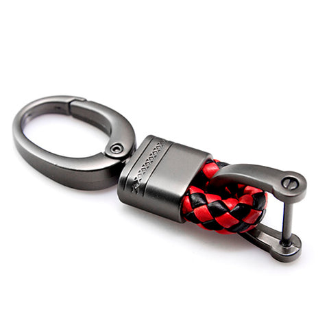 Black Red Cross Braid Faux Leather Gun Metal Snap Keychain KeyRing Fob Universal