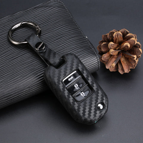 Carbon Fiber Pattern TPU Remote Key Fob Cover Case Fit for Honda Civic CR-V HR-V Accord