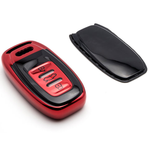 Xotic Tech Red TPU w/ Printed 3-Button Key Fob Shell Cover Case w/ Keychain, Compatible with Audi A4 A5 A6 A7 A8 Q5 Q8 R8 S4 S5 S6 S7 RS4 RS5 RS6 RS7 Smart Keyless Entry Key