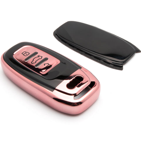 Xotic Tech Pink TPU w/ Printed 3-Button Key Fob Shell Cover Case w/ Keychain, Compatible with Audi A4 A5 A6 A7 A8 Q5 Q8 R8 S4 S5 S6 S7 RS4 RS5 RS6 RS7 Smart Keyless Entry Key