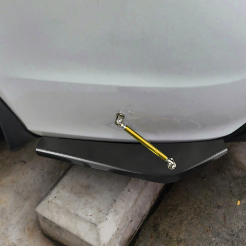 JDM Universal Rear Bumper Canard Diffuser Splitter Valence Spoiler Fin Lip Trim, Glossy Black with Adjustable 6"-9" Support Rod -Gold