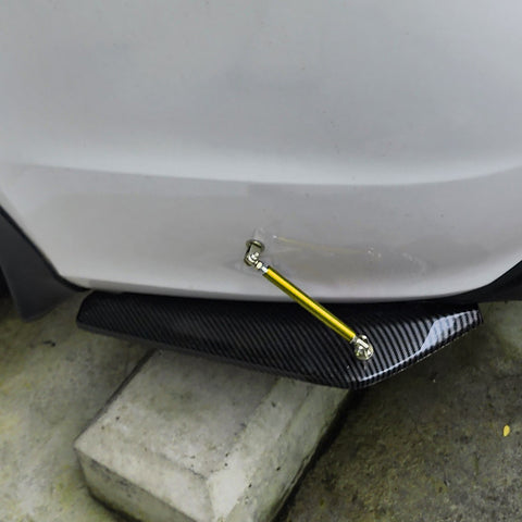 JDM Universal Rear Bumper Canard Diffuser Splitter Valence Spoiler Fin Lip Trim, Carbon Fiber Pattern with Adjustable 6"-9" Support Rod -Gold