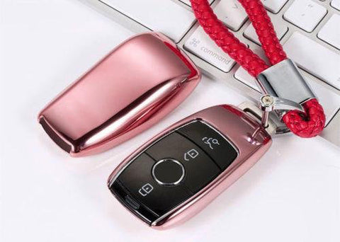 Blue \ Black \ Gold \ Red \ Silver \ Rose Gold Chrome Finish TPU Key Fob Protective Cover Case For Mercedes-Benz 2017 2018 E-Class Sedan E300 E400 E43 AMG etc