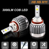 LED Headlight Kit H8 H9 H11 COB LED 6000LM 6000K White for High Low Beam Fog Bulb Headlight