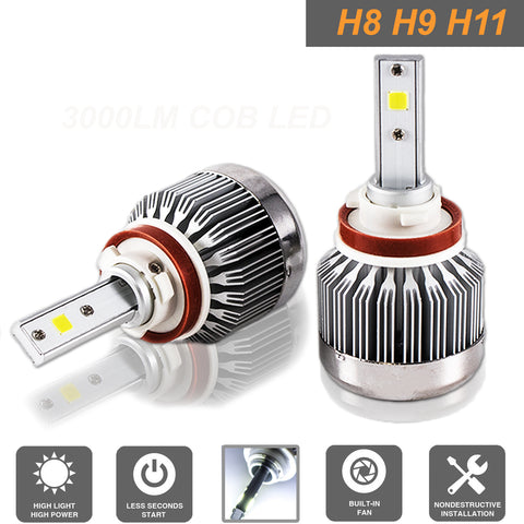 LED Headlight Kit H8 H9 H11 COB LED 6000LM 6000K White for High Low Beam Fog Bulb Headlight