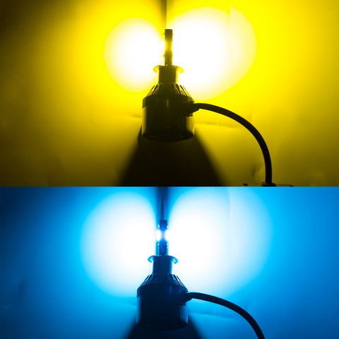 H3 8000LM Dual-Color 3000K Amber\8000K Ice Blue LED Headlight Low Beam DRL Lamps