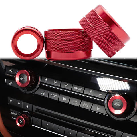 3x AC Climate Control Volume Knob Ring Covers Trim for BMW X5 X6 F15 F16 (Red/Blue/Silver)