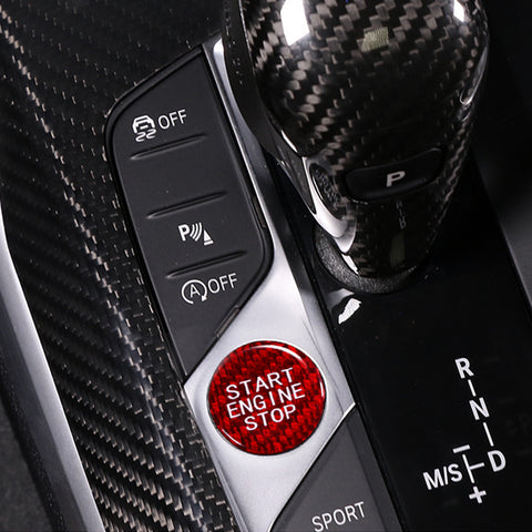 For Audi Red Carbon Fiber Engine Ignition Push Start/Stop Button Cap Sticker 1pc