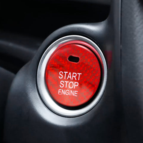 Carbon Fiber Car Engine Start Button Sticker Interior Trim Accessories for Mazda 3 6 CX-3 CX-5 CX-9 MX-5 w/Push Start Engine (Red)