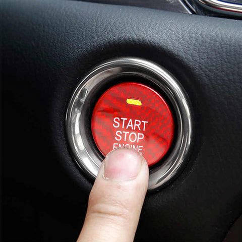 Carbon Fiber Car Engine Start Button Sticker Interior Trim Accessories for Mazda 3 6 CX-3 CX-5 CX-9 MX-5 w/Push Start Engine (Red)