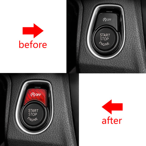 Red Real Carbon Fiber Engine Start Stop Button Cover Sticker Trim For BMW F20 F22 F30 F32 F34 3 Series