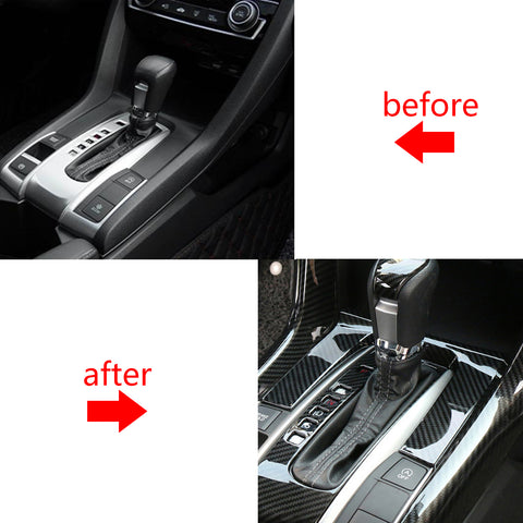 10th Gen Civic ABS Carbon Fiber Style Gear Panel Trim Shift Box Decoration Cover for Honda Civic 2020 2019 2018 2017 2016 - Automatic Transmission