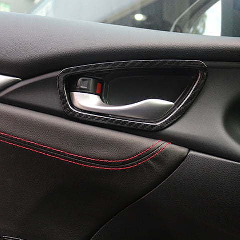 Carbon Fiber Pattern Inner Door Handle Bowl Cover For Honda Civic 10th 2016-2020