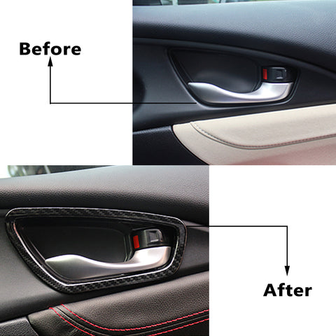 Carbon Fiber Pattern Inner Door Handle Bowl Cover For Honda Civic 10th 2016-2020