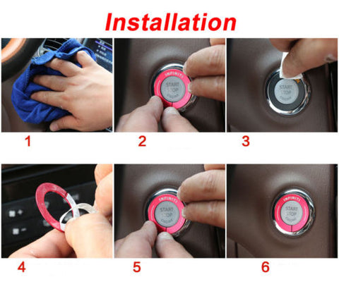 RED / BLUE / Purple engine start stop push button knob key switch decor ring trim for Infiniti
