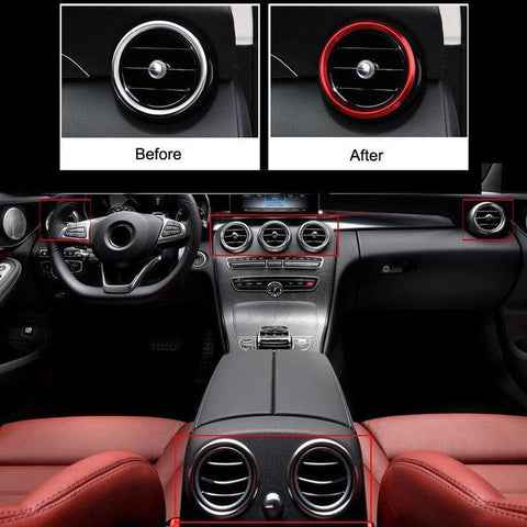 7pc Red Ring Cover Trims Air Vent Outlet For Mercedes Benz W205 C200 GLC 15-16