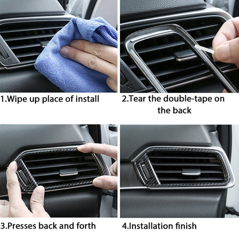 Carbon Fiber Texture Interior Dashboard Air Vent AC Outlet Frame Overlay Trim Decor Cover For Honda Accord 2018 2019 2020