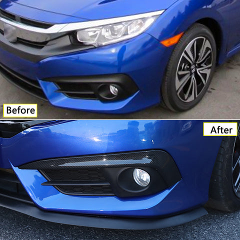 Carbon Fiber Style Front Fog Light Lamp Eyelid Eyebrow Bezel Overlay Cover Molding Trim For Honda Civic 10th Gen 2016 2017 2018