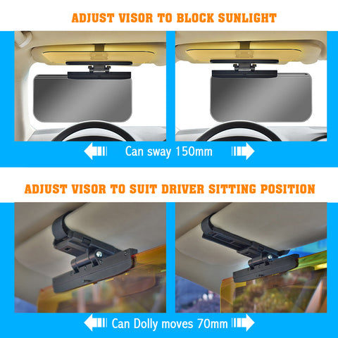 Car Sun Visor Extender, HD Visor 2 in 1 Day Night Anti Glare Visor, Car Sun Blocker Sun Shade, Night Vision Anti Dazzle Windshield Driving Visor
