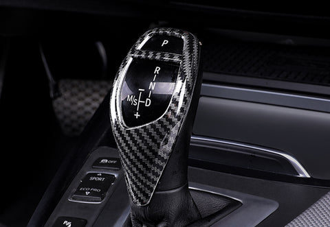 Carbon Fiber Pattern Gear Shift Knob Cover Trim for BMW F20 F21 F22 F23 F30 F32 F33 F34 F35 F36 F06 F12 F13 F25 F26 F15 F16 I8 X3 X4 X5 X6 Sports Style Car Accessories Interior Trim