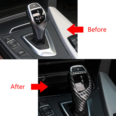 Carbon Fiber Pattern Gear Shift Knob Cover Trim for BMW F20 F21 F22 F23 F30 F32 F33 F34 F35 F36 F06 F12 F13 F25 F26 F15 F16 I8 X3 X4 X5 X6 Sports Style Car Accessories Interior Trim