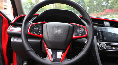 RED Interior Steering Wheel Frame Cover Trim Decoration For Honda Civic 10th Gen 2016-2021,CRV 2017-2022