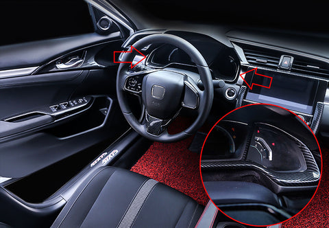Carbon Fiber Style Dash Board Instrument Panel Dial Dashboard Trim Cover Frame ABS Decal Interior Moulding Accessories for Honda Civic 10th Gen 2016 2017 2018 2019 2020