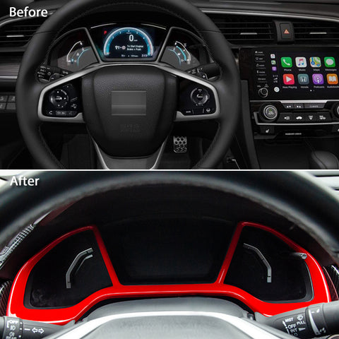 Red Dash Board Instrument Panel Dial Dashboard Trim Cover Frame ABS Decal Interior Moulding Accessories for Honda Civic 10th Gen 2016 2017 2018 2019 2020
