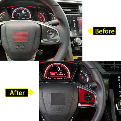 Red Interior Steering Wheel Frame Trims Wheel Button Decoration Cover for Honda Civic 10th Gen 2016 2017 2018 2019 2020