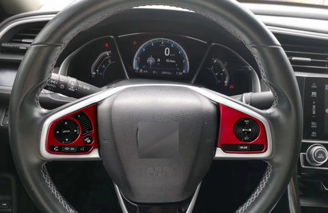 Red Interior Steering Wheel Frame Trims Wheel Button Decoration Cover for Honda Civic 10th Gen 2016 2017 2018 2019 2020
