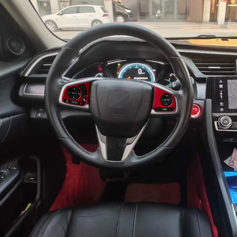 Red Interior Steering Wheel Frame Trims Wheel Button Decoration Cover for Honda Civic 10th Gen 2016 2017 2018 2019 2020