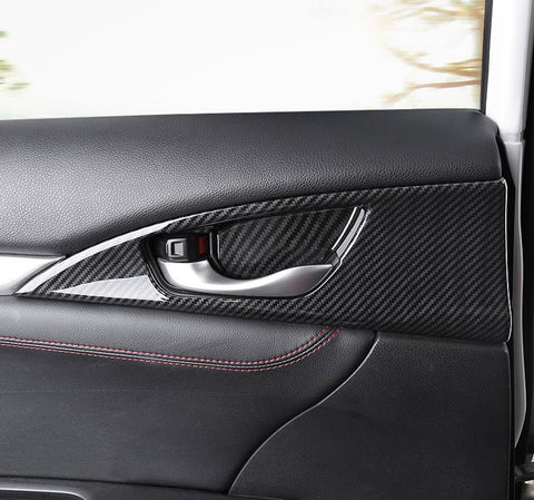 4x Carbon Fiber Print Interior Door Handle Bowl Panel Molding Cover Decoration Trim for Honda Civic 10th Gen Sedan 2016 2017 2018 2019 2020