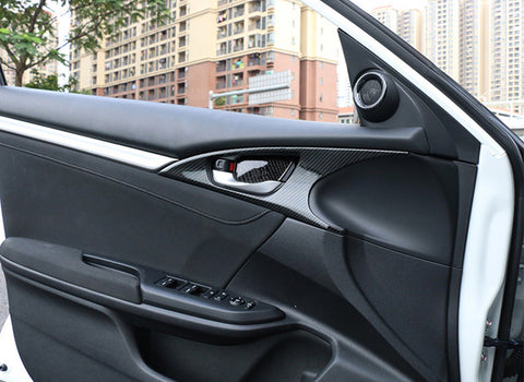 4x Carbon Fiber Print Interior Door Handle Bowl Panel Molding Cover Decoration Trim for Honda Civic 10th Gen Sedan 2016 2017 2018 2019 2020