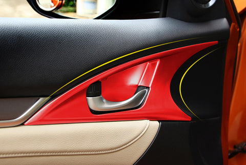 4x Red Interior Door Handle Bowl Panel Molding Cover Decoration Trim for Honda Civic 10th Gen Sedan 2016 2017 2018 2019 2020