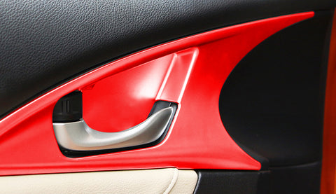 4x Red Interior Door Handle Bowl Panel Molding Cover Decoration Trim for Honda Civic 10th Gen Sedan 2016 2017 2018 2019 2020