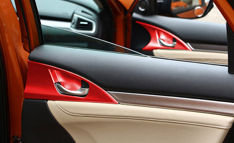 4x Red Interior Door Handle Bowl Panel Molding Cover Decoration Trim for Honda Civic 10th Gen Sedan 2016 2017 2018 2019 2020