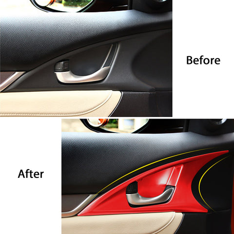 4x Red Interior Door Handle Bowl Panel Molding Cover Decoration Trim for Honda Civic 10th Gen Sedan 2016 2017 2018 2019 2020