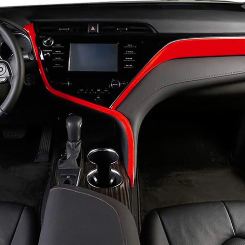 Red Center Console Molding Strip Panel Dashboard Cover Trim Kit For Toyota Camry 2018-2024