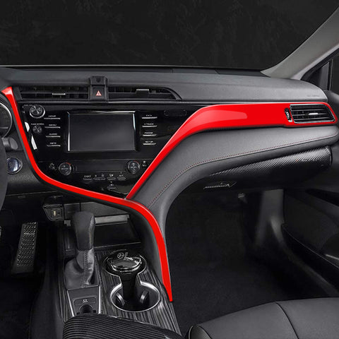 Red Center Console Molding Strip Panel Dashboard Cover Trim Kit For Toyota Camry 2018-2024