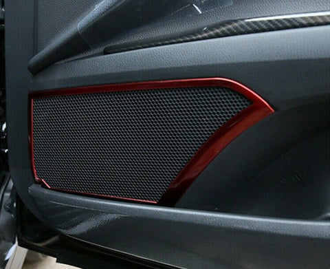 Red Steel Inner Door Audio Speaker Frame Cover Trims For Toyota Camry 2018-2024