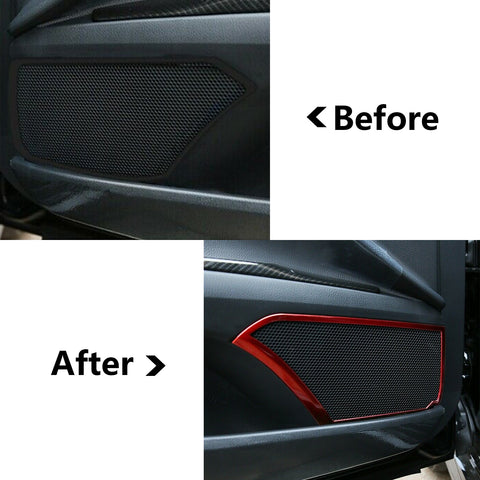 Red Steel Inner Door Audio Speaker Frame Cover Trims For Toyota Camry 2018-2024