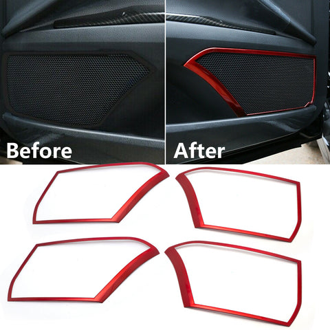 Red Steel Inner Door Audio Speaker Frame Cover Trims For Toyota Camry 2018-2024