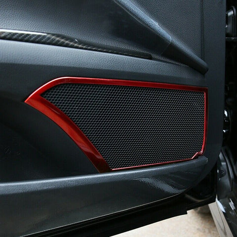 Red Steel Inner Door Audio Speaker Frame Cover Trims For Toyota Camry 2018-2024