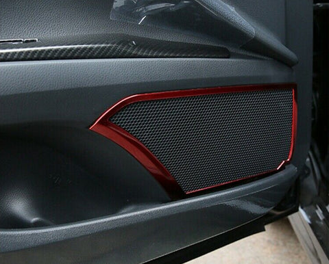 Red Steel Inner Door Audio Speaker Frame Cover Trims For Toyota Camry 2018-2024