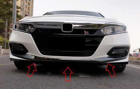 3pcs Glossy Black Car Accessories Front Bumper Lip Cover Stripes Decor Protector Trims for Honda Accord 10th Sedan 2018 2019 2020