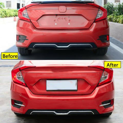 2pcs Chrome Silver Rear Bumper Reflector Strip Trim For Honda Civic 2016 2017 2018 2019 2020 10th Sedan Decoration