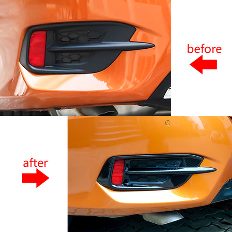 Carbon Fiber Style Rear Reflector Fog Light Lamp Bezel Overlay Cover Molding Trim For Honda Civic 10th Gen Sedan 2016 2017 2018 2019 2020